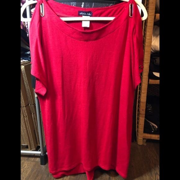 Olivia blu , Red short sleeve ,cold shoulder with metal grommets,back longer, - Picture 2 of 11